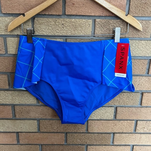 SPANX Women's Flirty Skirted Swim Bottom Electric Blue Geo SIZE 12 NWT - Picture 2 of 8